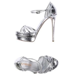 NWT Le Silla Belen Platform-Sole Sandals Silver Snakeskin Size 41